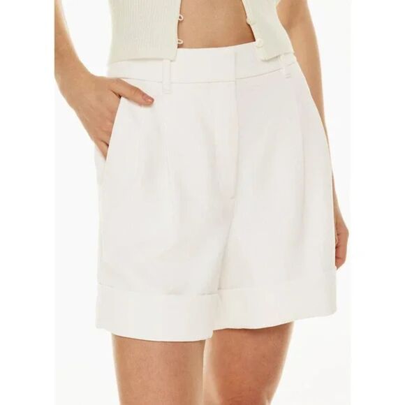 Rachel Zoe Cuffed Pleated Trouser Shorts High Waist Size 8 Stone Career 80s 90s - Picture 2 of 10